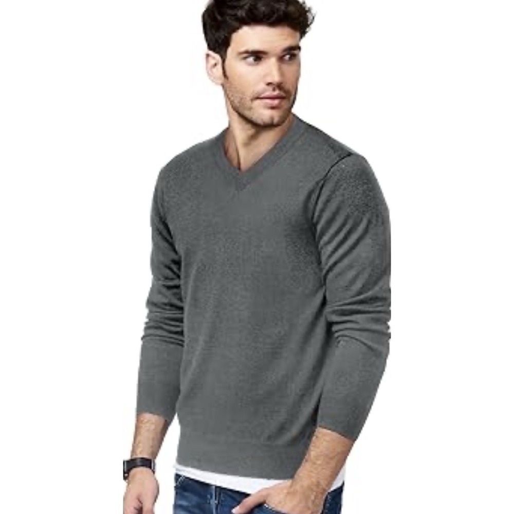 Calvin Klein Mens Sweater 100% Cotton V‎ Neck Pullover Gray Preppy Academia Sz M